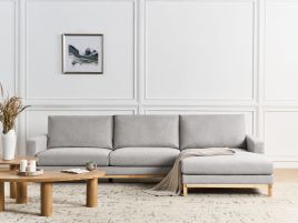 LINTHORPE Fabric 4 Seater L Shaped Corner Sofa - Grey, Right Hand Facing