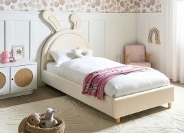HAHIVO EU Single Velvet Kids Bed - Beige