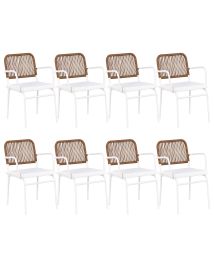 DEIGHTON Set of 8 Garden Chairs with Cushions Metal - White