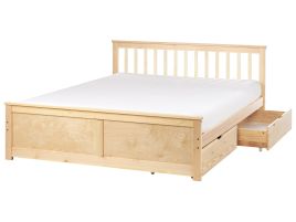 OLEA Bedframe with Storage Drawers Wood 160 x 200cm EU Kingsize Bed Light Wood
