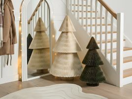 FEGEXI Christmas Decor Tree Figurine Set of 2 - Beige and Green