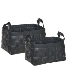 Set of 2 Faux Leather Baskets Black SIPPAR