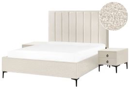 Bedroom Set Boucle SEZANNE 160 x 200 cm (EU King Size) Off-White