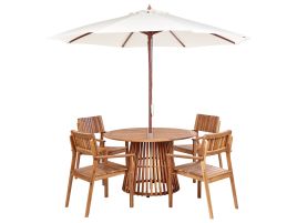 Garden Dining Set 4 Seater AGELLO with Parasol Acacia Wood Brown