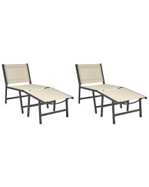 Set of 2 Garden Chairs MARCEDDI with Footstool Metal Beige