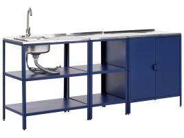 VLIAMA 3 Piece Outdoor Kitchen Set with Sink Metal Cabinet with 2 Open Shelf Blue