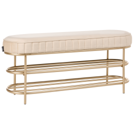ESLAVION 2 Tier Velvet Shoe Storage Bench - Beige