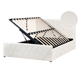 CORVA Double Boucle Fabric Ottoman Storage Bedframe - Off-White