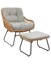 Garden Chair MESTRE with Footstool PE Rattan Natural