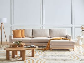 LINTHORPE Fabric 4 Seater L Shaped Corner Sofa - Beige, Right Hand Facing