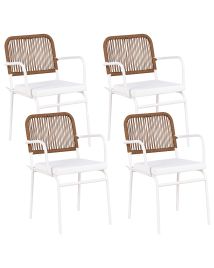 DEIGHTON Set of 4 Garden Chairs with Cushions Metal - White
