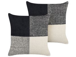 Set of 2 Decorative Cushions LAELIA Cotton 45 x 45 cm Black Patchwork