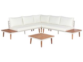 Garden Corner Sofa with Table 5 Seater CORATO Acacia Wood Off-White