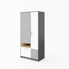 PEORIA 2 Door Wardrobe with 1 Drawer Grey and White Matt - 90cm