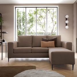 LINCOLN Linen 4 Seater L Shaped - Reversible Corner Sofa - Brown