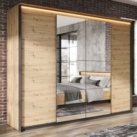 QUINTON 4 Door Wardrobe Medium Oak and Black Matt - 250cm