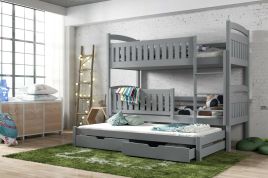 Brenda Wooden 2 Drawers Bunk Bed with Trundle and Foam Mattress - Grey
