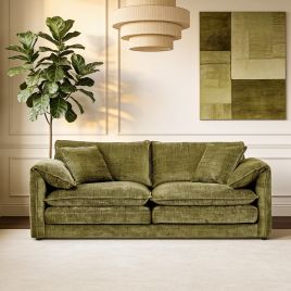 RIVINGTON Chenille Fabric 3 Seater Scatterback Sofa - Green