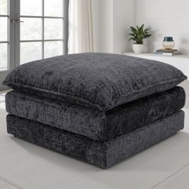 RIVINGTON Chenille Fabric Footstool - Black