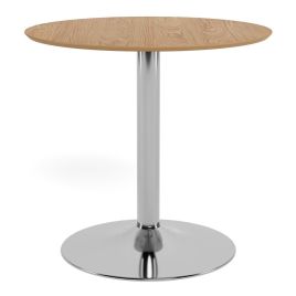 HARVINE Round Cafe Table with Chrome Base - Matt Oak