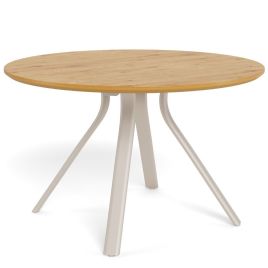 HAVEN Round Dining Table with Metal Base - Wild Oak