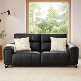 ROVELAN Leather 3 Seater Electric Recliner Sofa - Black