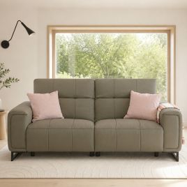 ROVELAN Leather 3 Seater Electric Recliner Sofa - Grey
