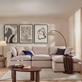 ROVENZA Fabric 3 Seater Sofa with Footstool - Pearl
