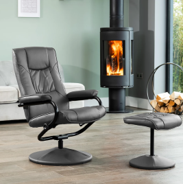 IMPERA Leather Recliner Swivel Chair - Grey