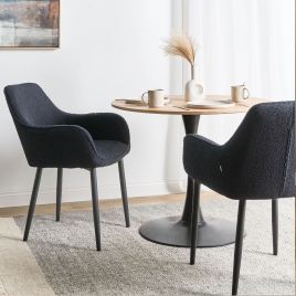 FRESHMERE Boucle Fabric Dining Chairs - Set of 2 - Black