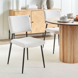 Set of 2 Dining Chairs STURGIS Corduroy Off-White