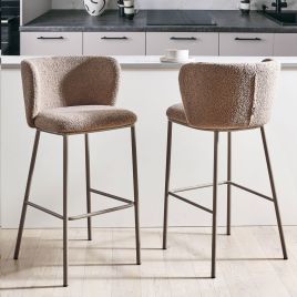 Set of 2 Bar Chairs MINA II Boucle Brown