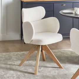 CHESLEIGHON Boucle Fabric Swivel Dining Chair - Light Beige