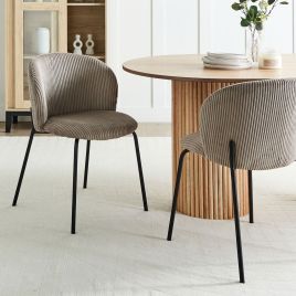 Set of 2 Dining Chairs MILES Corduroy Taupe