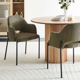 Set of 2 Dining Chairs RATON Corduroy Olive Green
