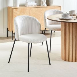 Set of 2 Dining Chairs MILES Corduroy Off-White