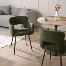 FERNSHAW Boucle Fabric Dining Chairs - Set of 2 - Dark Green