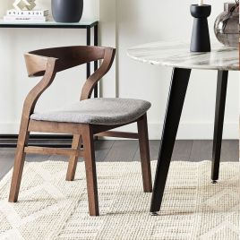 Set of 2 Dining Chairs Dark Wood and Grey MAROA