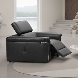 BREVELLO Leather Electric Recliner Armchair - Black