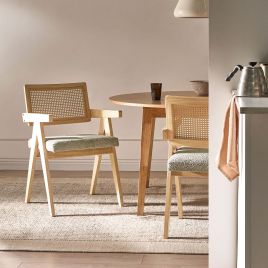 GIRONA Wooden Dining Chair Set of 2 - Light Brown with Taupe
