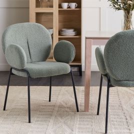 Set of 2 Dining Chairs ELY Boucle Light Green