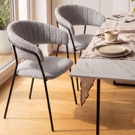 Set of 2 Boucle Dining Chairs Grey MARIPOSA