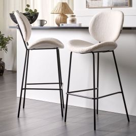 Set of 2 Boucle Bar Chairs White LUANA