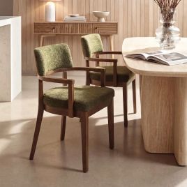 FORTHLEIGH Boucle Fabric Dining Chairs - Set of 2 - Dark Brown with Green