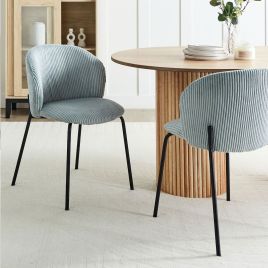 Set of 2 Dining Chairs MILES Corduroy Light Blue