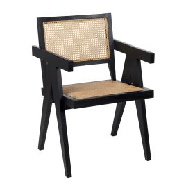 Wooden Chair with Rattan Braid Light Wood and Black WESTBROOK