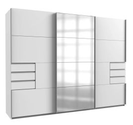 SOGO 3 Door Mirrored Sliding Wardrobe with 6 Drawers White - 270cm