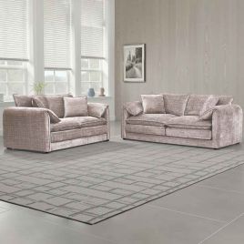 RIVINGTON Chenille Fabric 3  and 2 Seater Scatterback Sofa Set - Beige