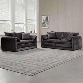 RIVINGTON Chenille Fabric 3  and 2 Seater Scatterback Sofa Set - Black