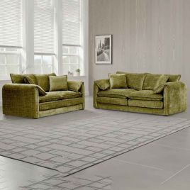 RIVINGTON Chenille Fabric 3  and 2 Seater Scatterback Sofa Set - Green
